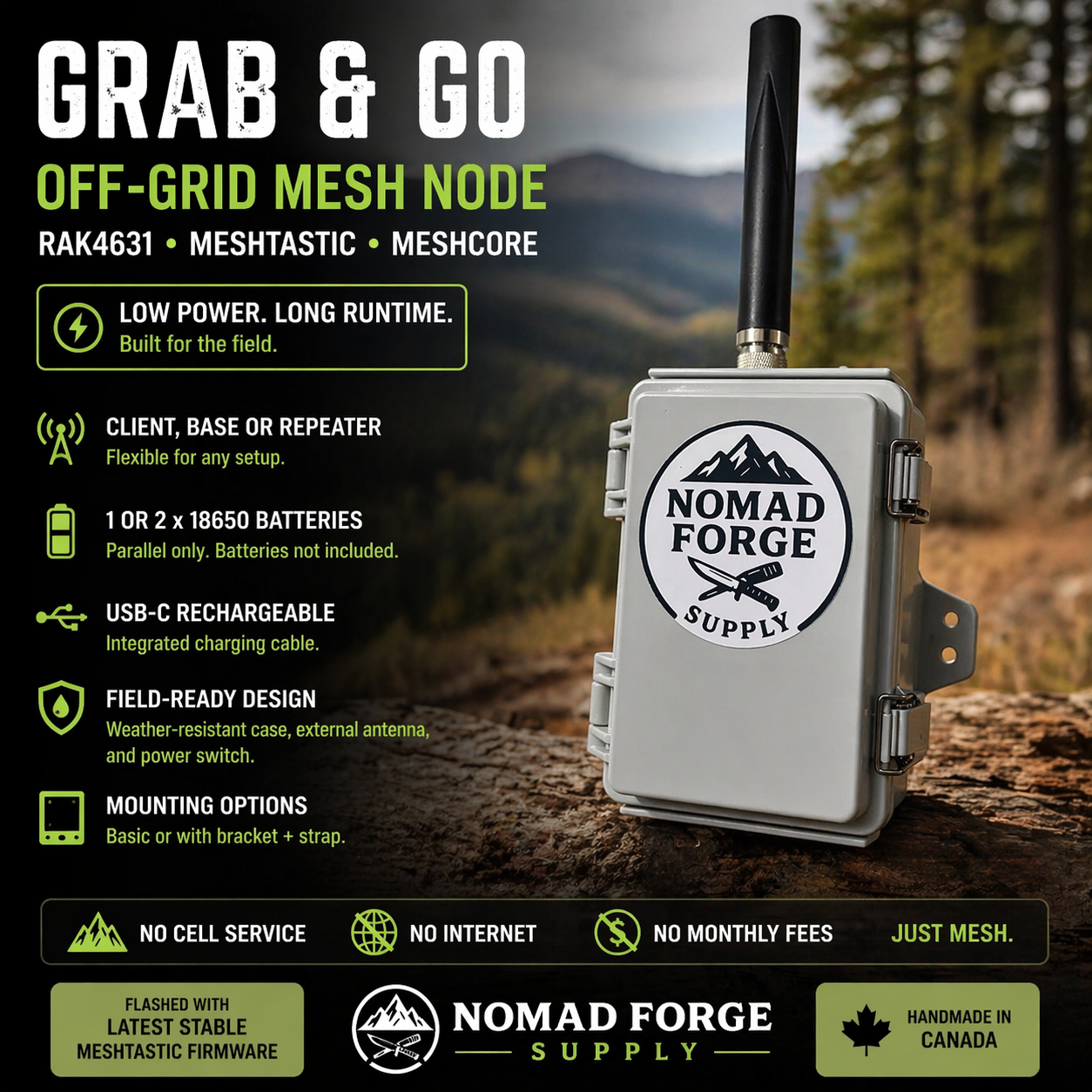 Waterproofed Grab & Go Mesh Node | RAK4631 | Meshtastic & MeshCore | Client, Base or Repeater