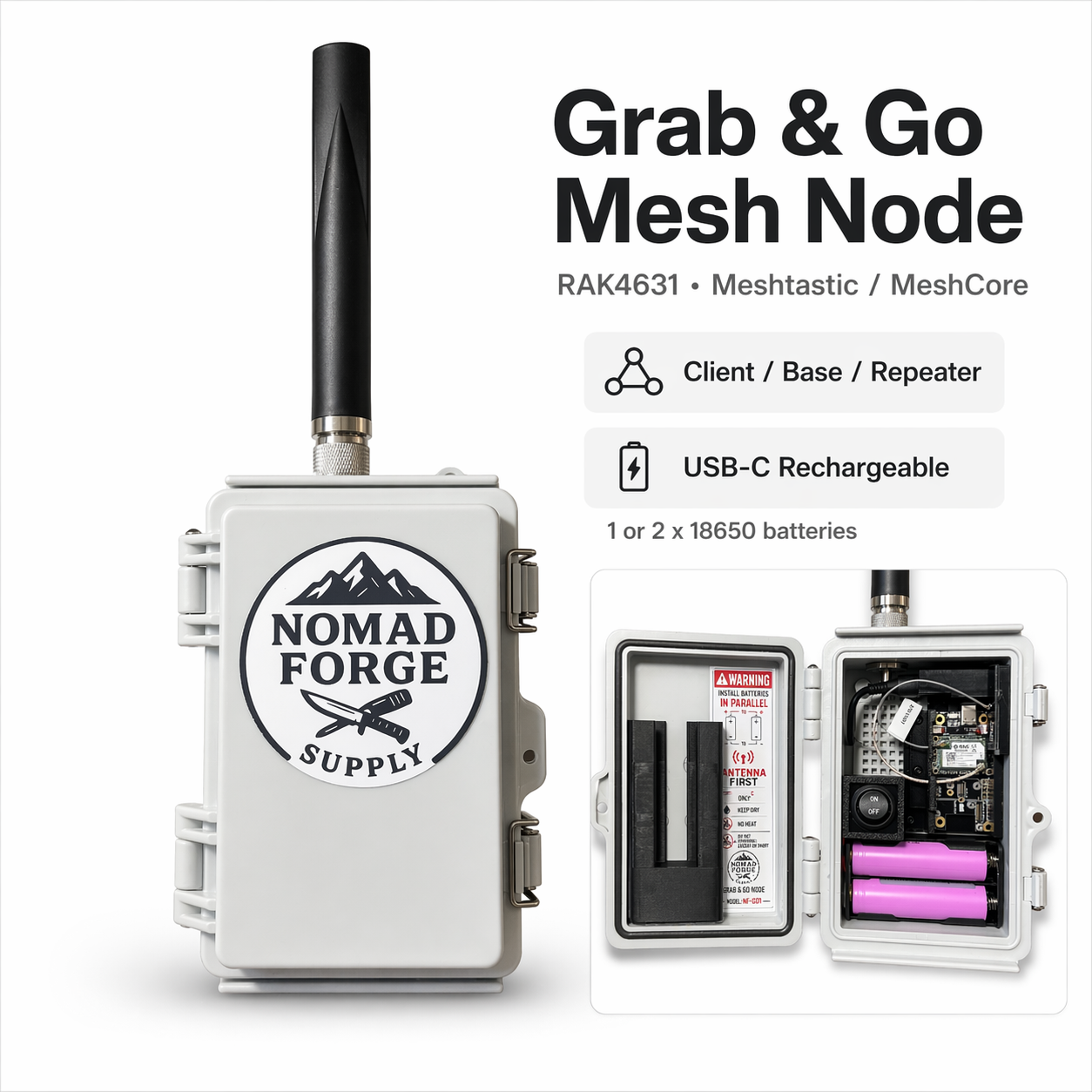 Waterproofed Grab & Go Mesh Node | RAK4631 | Meshtastic & MeshCore | Client, Base or Repeater