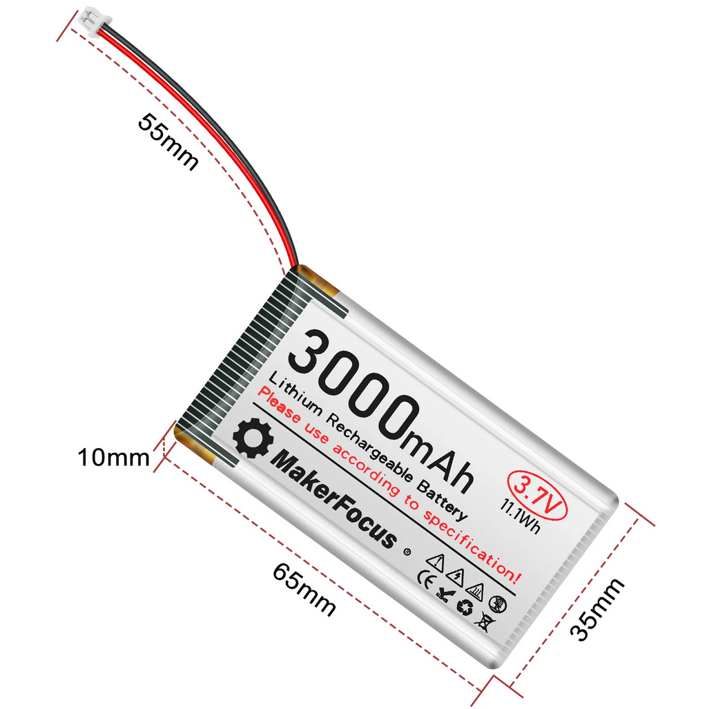 MakerFocus 3.7V 3000mAh LiPo Battery – JST 1.25 Connector
